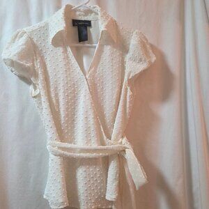 Cream silk blend surplice blouse by International Concepts, size 10 petite